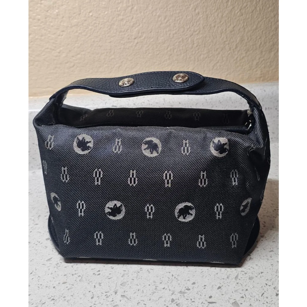 Hunting World Navy Elephant Monogram Canvas & Leather Top‑Handle Bag